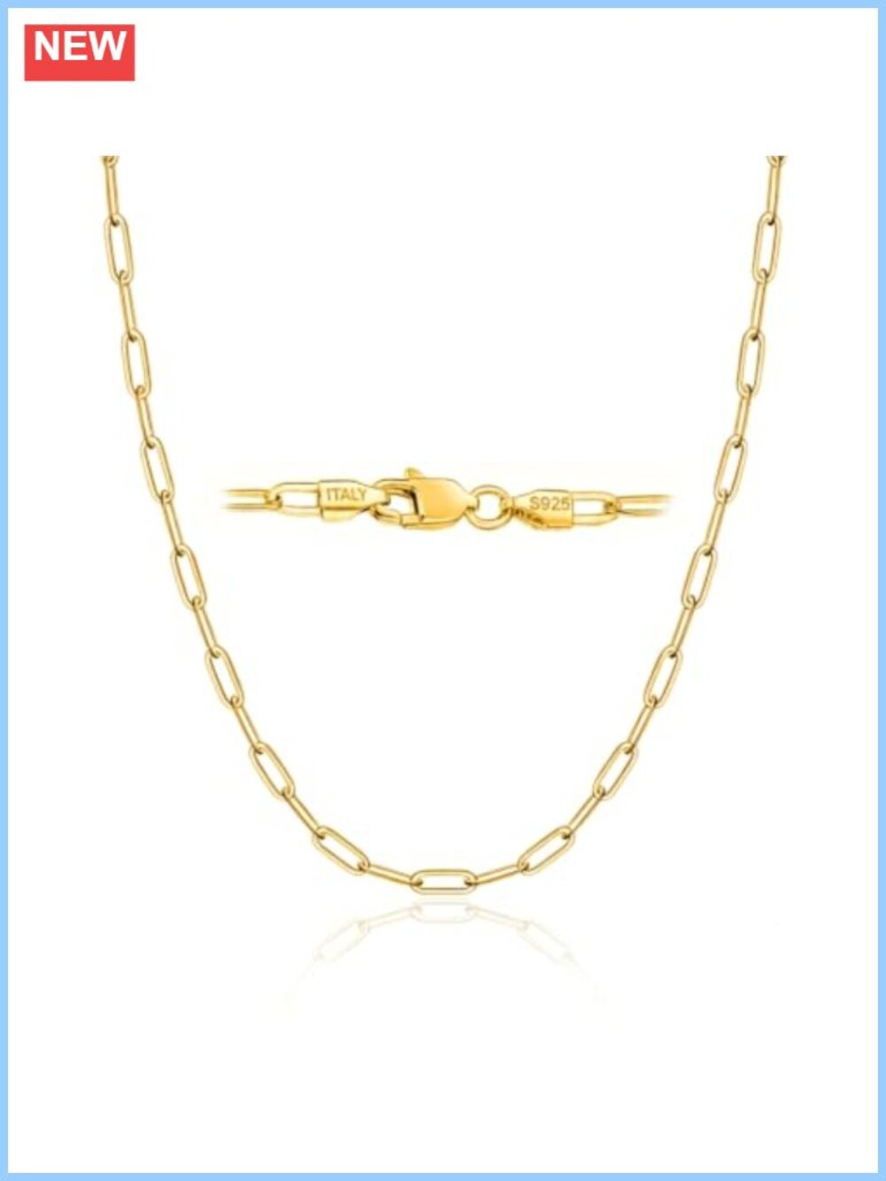 18k Gold Plated 925 Sterling Silver Paperclip Chain Necklace Women Dainty